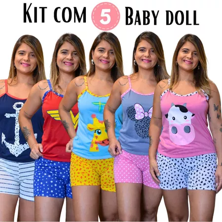 Kit com 10 Unidades Pijamas baby doll alcinha em malha que não encolhe e não cria bolinhas